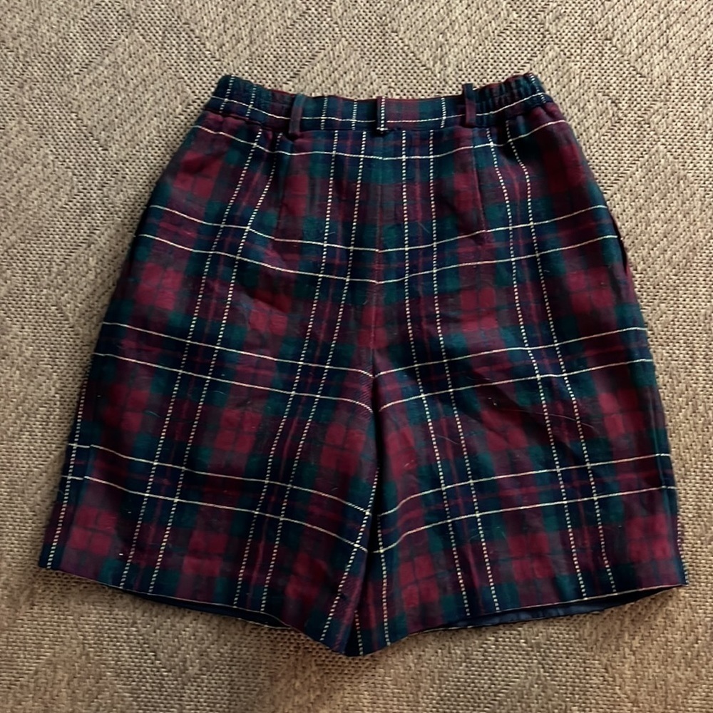 Sag Harbar High Waisted Pleated Wool Blend Plaid Shorts Fully Lined Size 10